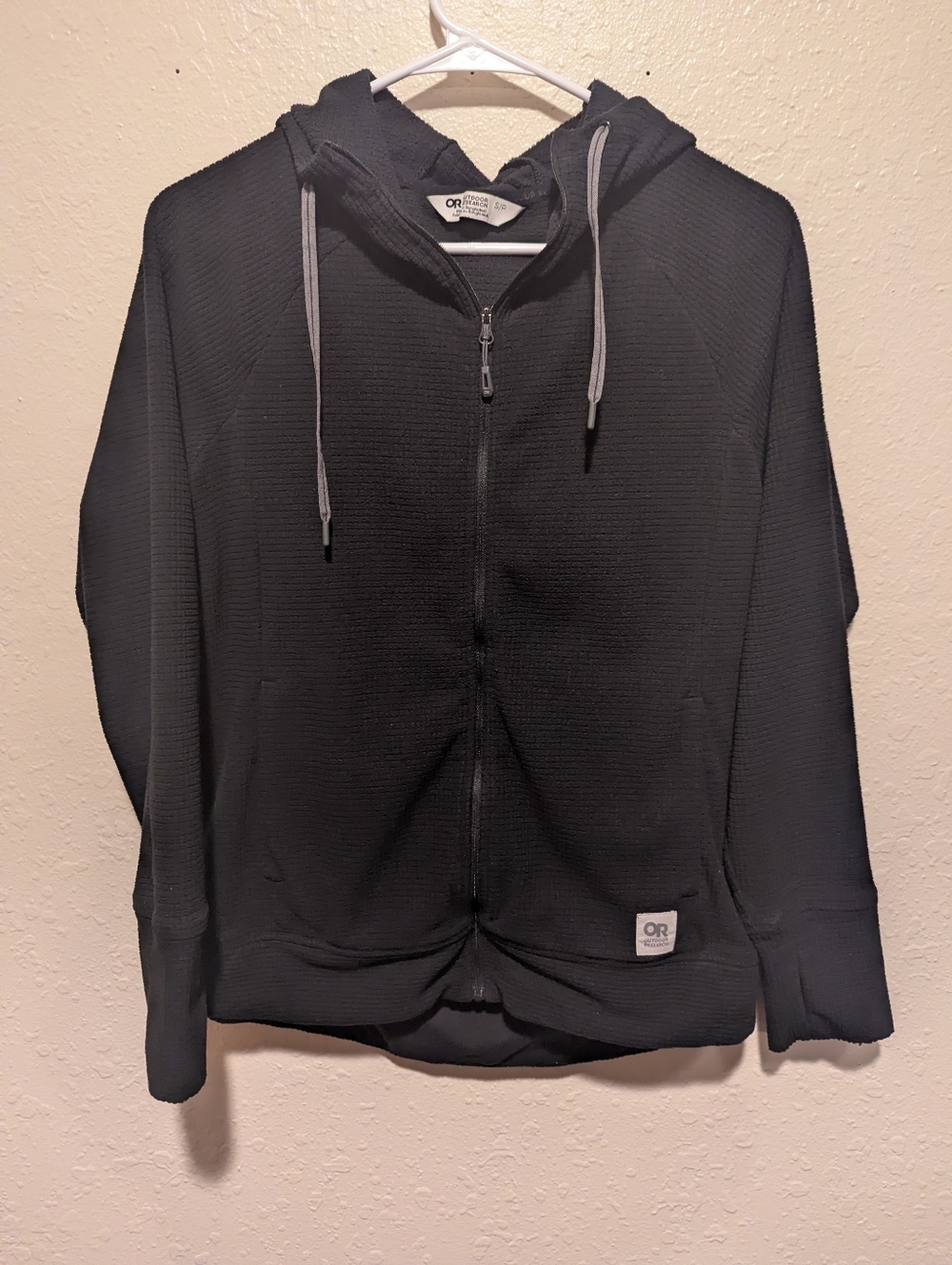 Outdoor Research Hoodie Womens Small Black Trail Mix Fleece Full Zip Thumbholes